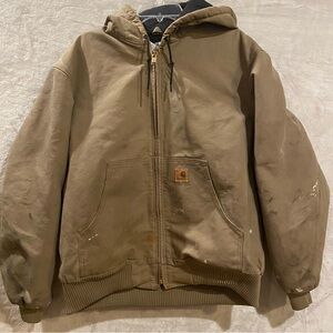 Carhartt Jacket Men’s Large Mushroom J130 MUS Full Zip Hooded Quilted Lining USA